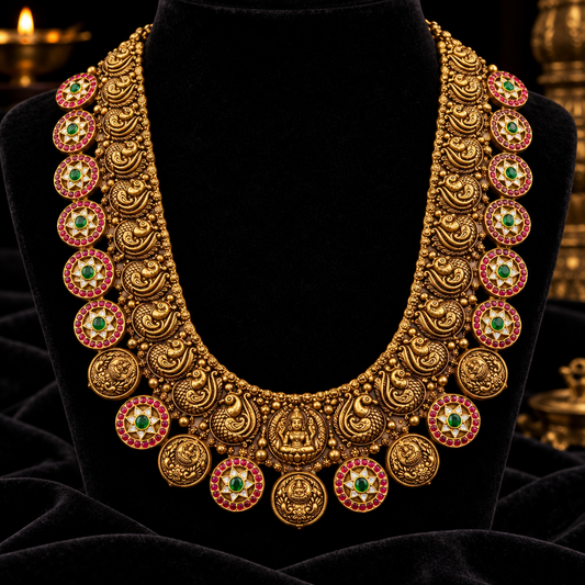 Kasu mala bottu mala necklace wedding jewelry silver necklace 925 silver with 22k gold plated - SHABURIS