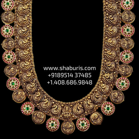 Kasu mala bottu mala necklace wedding jewelry silver necklace 925 silver with 22k gold plated - SHABURIS