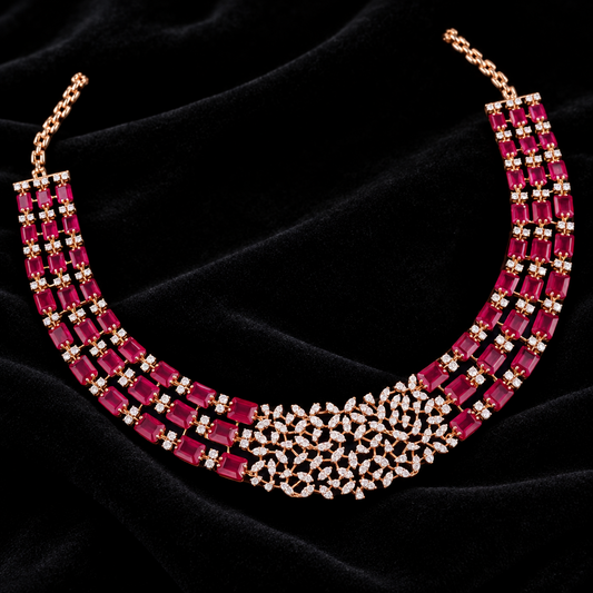Diamond necklace silver necklace 925 silver with 22k gold plated - SHABURIS