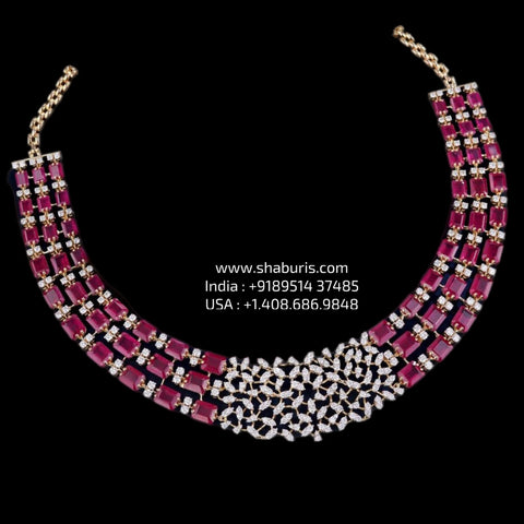 Diamond necklace silver necklace 925 silver with 22k gold plated - SHABURIS