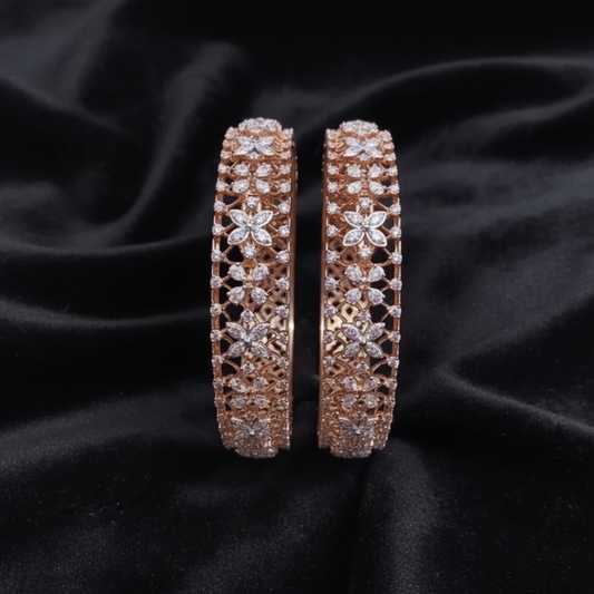 Diamond Bangles - 925 Silver Jewelry - 22ct Gold Plated - CZ Bangles - South indian diamond Bangles design - SHABURIS