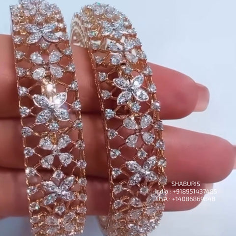 Diamond Bangles - 925 Silver Jewelry - 22ct Gold Plated - CZ Bangles - South indian diamond Bangles design - SHABURIS