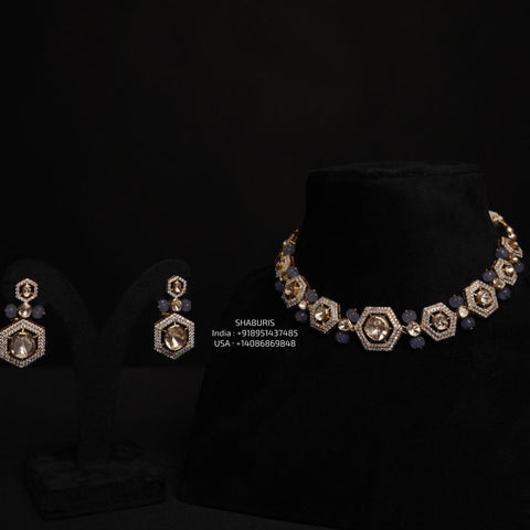 925 silver jewelry tanzanite Necklace guttapusalu jewelry 22k gold plated - SHABURIS