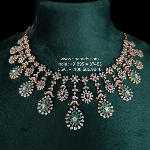 Diamond necklace silver necklace 925 silver with 22k gold plated - SHABURIS