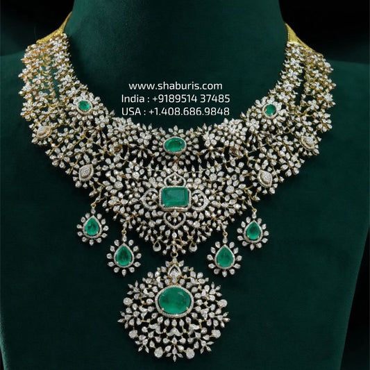 Diamond necklace silver necklace 925 silver with 22k gold plated - SHABURIS