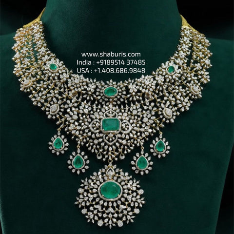 Diamond necklace silver necklace 925 silver with 22k gold plated - SHABURIS
