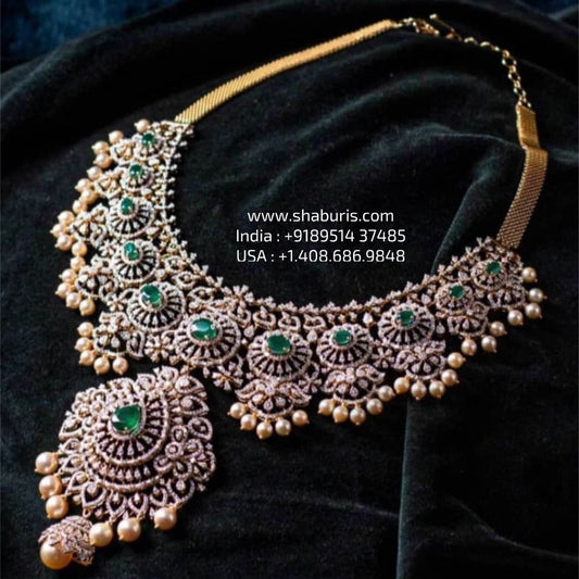 Diamond necklace silver necklace 925 silver with 22k gold plated - SHABURIS