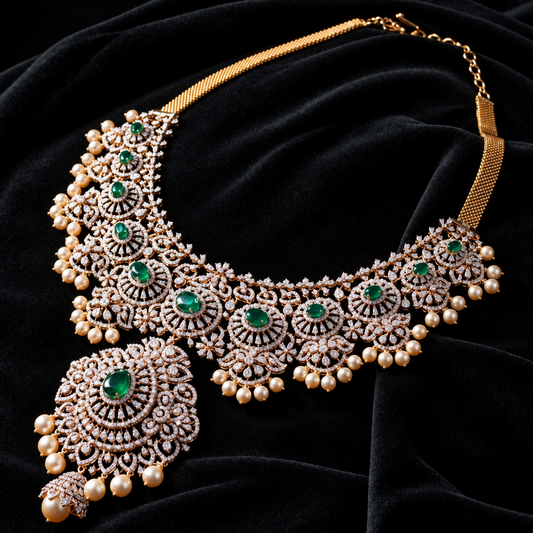Diamond necklace silver necklace 925 silver with 22k gold plated - SHABURIS