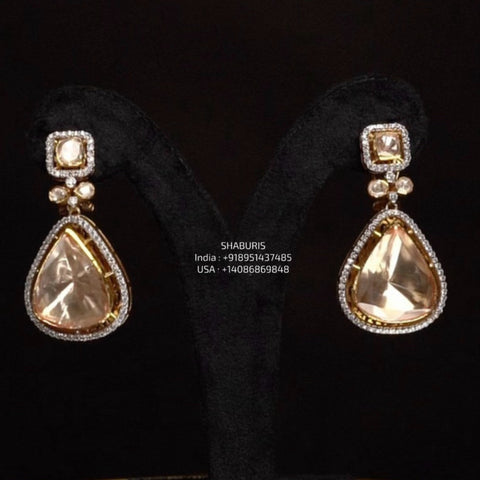Polki Earrings - 925 silver Jewelry,South Indian Jewelry,bridal earrings,Indian Wedding Jewelry,pure Silver indian jewelry - SHABURIS