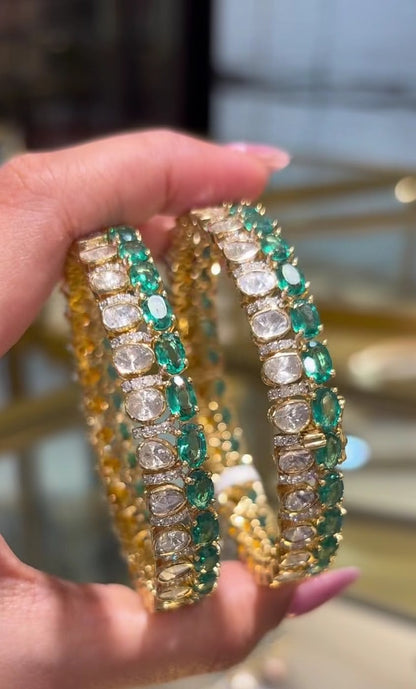 Emerald Bangles Diamond Bangles,South Indian Jewelry,silver indian Bangles,pure silver Swaroski Bangles,Indian Wedding Jewelry -SHABURIS