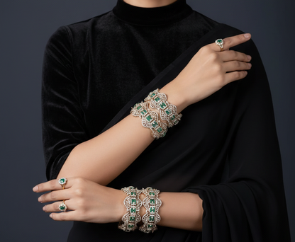 Emerald Bangles Diamond Bangles,South Indian Jewelry,silver indian Bangles,pure silver Swaroski Bangles,Indian Wedding Jewelry -SHABURIS