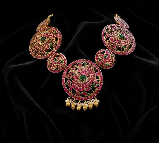 Ruby kundan Necklace Nakshi Jewelry 925 Silver Necklace Silver Jewelry-SHABURIS