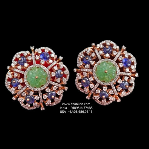 Blue Saphire Earrings Polki Earrings 925 silver with 22k gold plated - SHABURIS