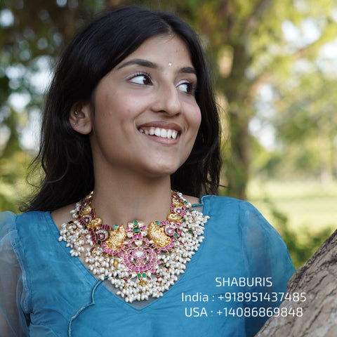 Guttapusalu necklace Pure Silver jewelry Indian diamond Necklace-SHABURIS