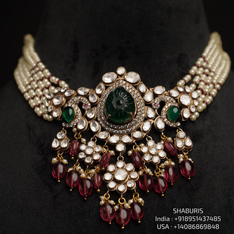 Polki necklace Pure Silver jewelry Indian diamond Necklace silver jewelry -SHABURIS