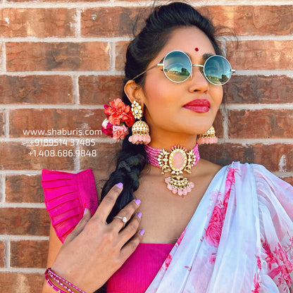 Polki Necklace pink saphire -SHABURIS