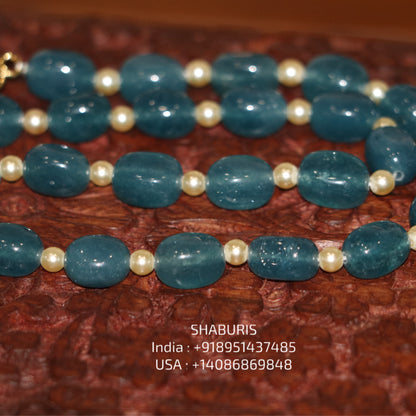 Blue topaz South sea pearl bead necklace statement jewelry SHABURIS