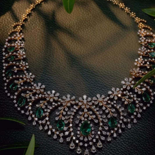 Diamond necklace bridal necklace polki necklace diamond Jewelry necklace Pearl necklace statement jewelry silver necklace 925 silver with 22k gold plated - SHABURIS