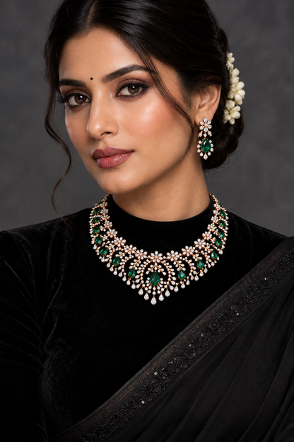 Diamond necklace bridal necklace polki necklace diamond Jewelry necklace Pearl necklace statement jewelry silver necklace 925 silver with 22k gold plated - SHABURIS