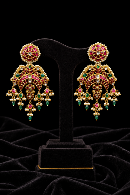 Chandbalis kundan earrings 925 silver jewelry 22k gold plated - SHABURIS