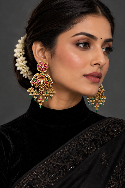 Chandbalis kundan earrings 925 silver jewelry 22k gold plated - SHABURIS