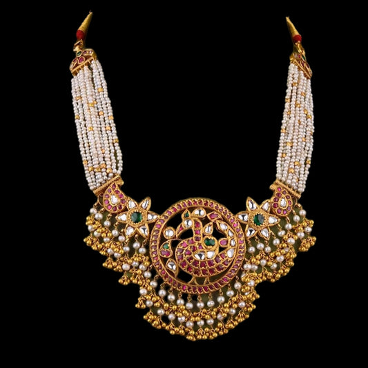 Guttapusalu necklace bridal necklace polki necklace diamond Jewelry necklace Pearl necklace statement jewelry silver necklace 925 silver with 22k gold plated - SHABURIS