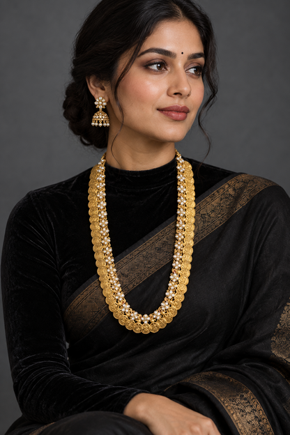 Kasumala necklace bridal necklace polki necklace diamond Jewelry necklace Pearl necklace statement jewelry silver necklace 925 silver with 22k gold plated - SHABURIS