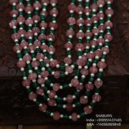 Multi Color beads beaded mala pure gems gold jewelry designs indian pure silver jewelry bead necklace statement jewelry SHABURIS