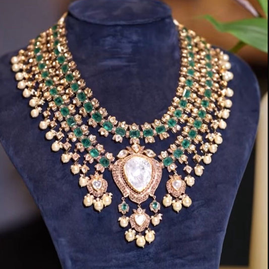 Polki necklace bridal necklace polki necklace diamond Jewelry necklace Pearl necklace statement jewelry silver necklace 925 silver with 22k gold plated - SHABURIS