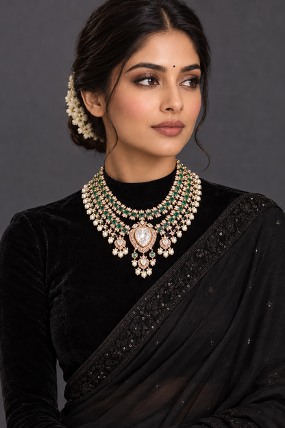 Polki necklace bridal necklace polki necklace diamond Jewelry necklace Pearl necklace statement jewelry silver necklace 925 silver with 22k gold plated - SHABURIS
