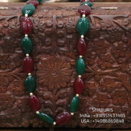Ruby & Emerald beads beaded mala pure gems gold jewelry designs indian pure silver jewelry bead necklace statement jewelry SHABURIS