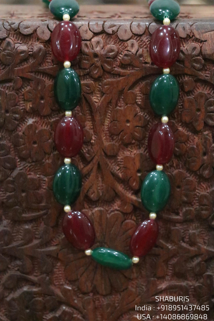 Ruby Emerald beads beaded mala pure gems gold jewelry designs indian Nihira