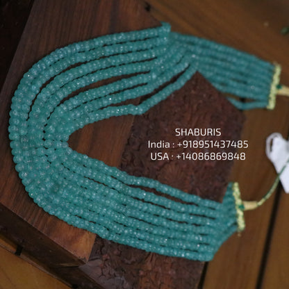 Melon Emerald beads beaded mala pure gems gold jewelry designs indian pure silver jewelry bead necklace statement jewelry SHABURIS