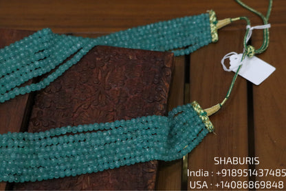 Melon Emerald beads beaded mala pure gems gold jewelry designs indian pure silver jewelry bead necklace statement jewelry SHABURIS