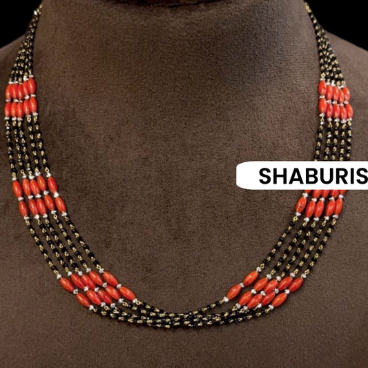 Black beads coral necklace wedding jewelry silver necklace 925 silver with 22k gold plated - SHABURIS