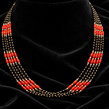 Black beads coral necklace wedding jewelry silver necklace 925 silver with 22k gold plated - SHABURIS