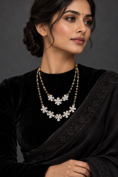Black beads coral necklace wedding jewelry silver necklace 925 silver with 22k gold plated - SHABURIS