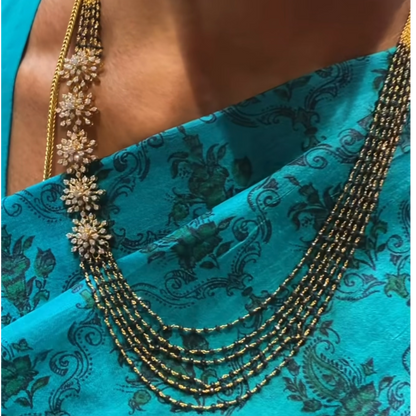 Black beads side diamond pendant necklace wedding jewelry silver necklace 925 silver with 22k gold plated - SHABURIS