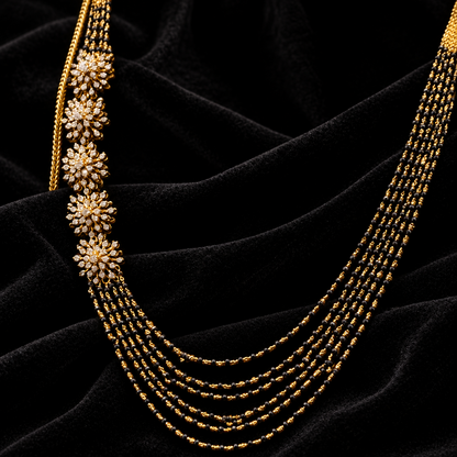 Black beads side diamond pendant necklace wedding jewelry silver necklace 925 silver with 22k gold plated - SHABURIS