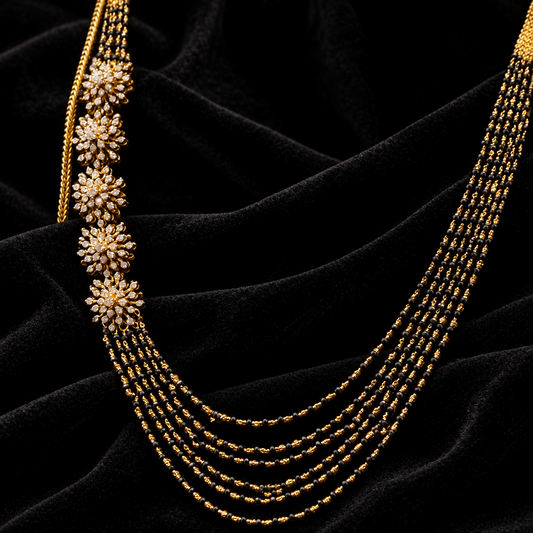 Black beads side diamond pendant necklace wedding jewelry silver necklace 925 silver with 22k gold plated - SHABURIS