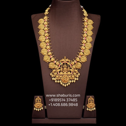Kasu mala necklace wedding jewelry silver necklace 925 silver with 22k gold plated - SHABURIS