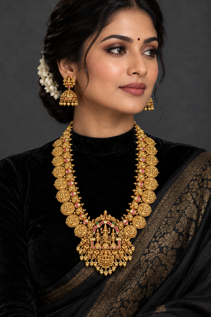 Kasu mala necklace wedding jewelry silver necklace 925 silver with 22k gold plated - SHABURIS