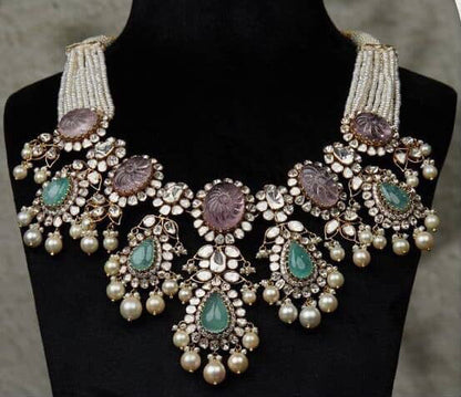 Polki necklace wedding jewelry silver necklace 925 silver with 22k gold plated - SHABURIS