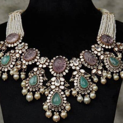 Polki necklace wedding jewelry silver necklace 925 silver with 22k gold plated - SHABURIS