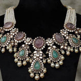 Polki necklace wedding jewelry silver necklace 925 silver with 22k gold plated - SHABURIS