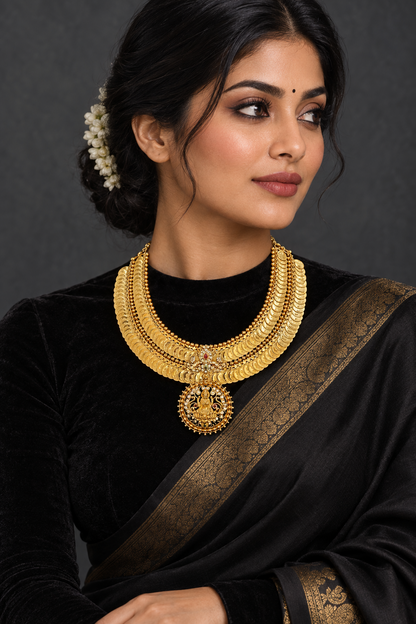 Double line kasu necklace wedding jewelry silver necklace 925 silver with 22k gold plated - SHABURIS
