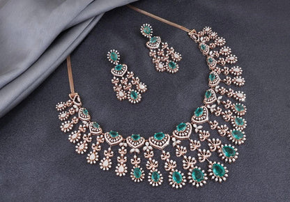Diamond necklace wedding jewelry silver necklace 925 silver with 22k gold plated - SHABURIS