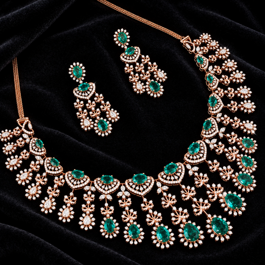 Diamond necklace wedding jewelry silver necklace 925 silver with 22k gold plated - SHABURIS