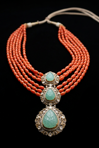 Coral necklace Diamond Necklace 925 silver jewelry 22k gold plated - SHABURIS