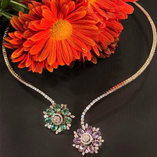 Cocktail necklace wedding jewelry silver necklace 925 silver with 22k gold plated - SHABURIS